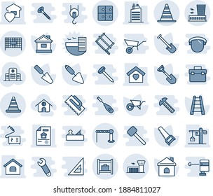 Blue tint and shade editable vector line icon set - barrier vector, border cone, airport building, fenced area, road, baggage room, trowel, shovel, ladder, wheelbarrow, saw, house, hospital, city