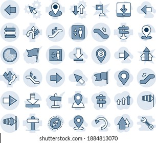 Blue tint and shade editable vector line icon set - elevator vector, escalator, right arrow, wind, radar, up, down, sign post, left, side, route, signpost, pin, download, place tag, compass, dollar