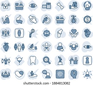 Blue tint and shade editable vector line icon set - male vector, female, disabled, baby, pedestal, team, brainstorm, manager place, stomach, real heart, tooth, eye, joint, hospital, virus, bacteria