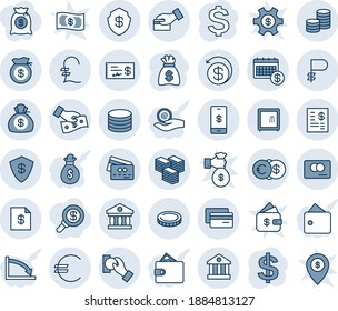 Blue tint and shade editable vector line icon set - dollar sign vector, money bag, euro, pound, ruble, mobile payment, coin, big cash, credit card, safe, bank, calendar, account statement, pay, back