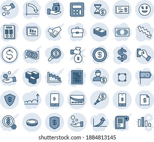 Blue tint and shade editable vector line icon set - dollar sign vector, abacus, crisis graph, calculator, currency, mobile payment, coin, big cash, safe, smile, account statement, statistics report
