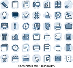 Blue tint and shade editable vector line icon set - suitcase vector, baggage room, office building, book, binder, medal, graduate, notepad, tie, document, brainstorm, meeting, bulb, job, reload, pc