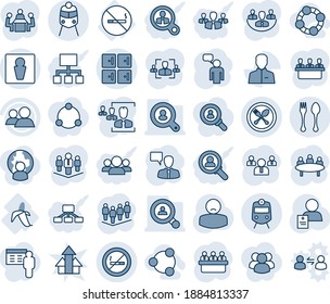 Blue tint and shade editable vector line icon set - spoon and fork vector, train, male, checkroom, no smoking sign, speaking man, team, meeting, patient, banana, group, user, company, hr, social