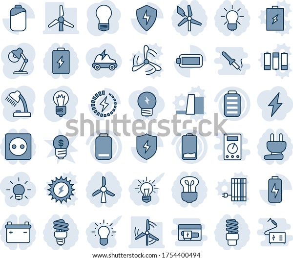 Blue tint and shade editable vector line icon
set - bulb vector, battery, low, protect, charge, desk lamp,
windmill, socket, power plug, energy saving, idea, lightning,
electric car, business