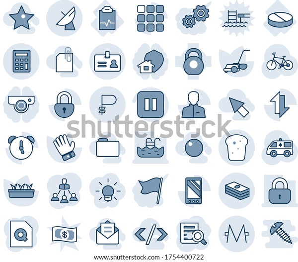Blue tint and shade editable vector line icon set\
- identity vector, satellite antenna, document search, glove, lawn\
mower, seedling, ambulance car, bike, pill, pulse clipboard, heavy,\
pause button