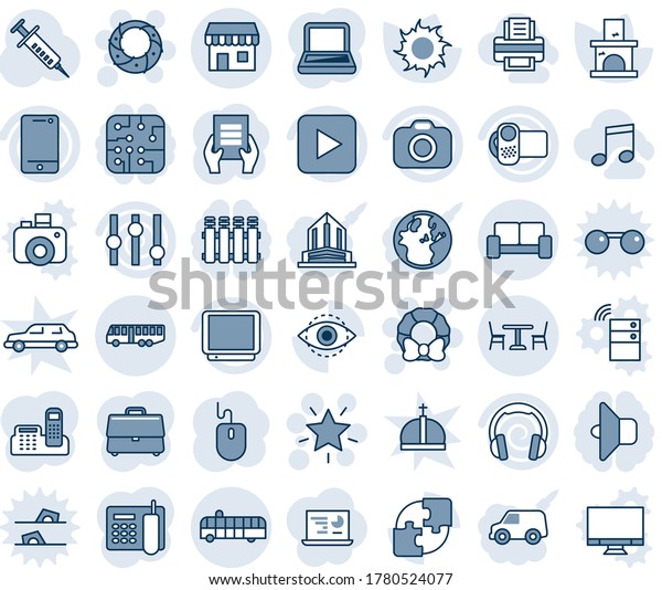 Blue tint and shade editable vector line icon set -\
airport bus vector, cafe, vip waiting area, duty free, christmas\
star, wreath, mouse, document, sun, fireplace, syringe, camera,\
settings, tv, car
