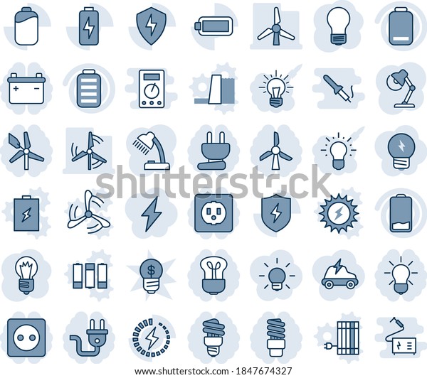 Blue tint and shade editable vector line icon\
set - bulb vector, battery, low, protect, charge, desk lamp,\
windmill, socket, power plug, energy saving, idea, lightning,\
electric car, business