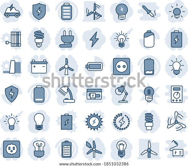 Blue tint and shade editable vector line icon\
set - bulb vector, battery, low, protect, charge, desk lamp,\
windmill, socket, power plug, energy saving, idea, lightning,\
electric car, business