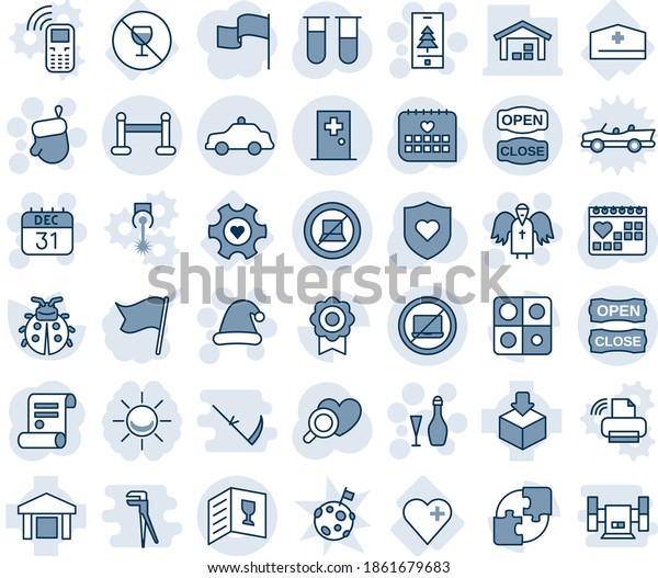 Blue tint and shade editable vector line icon set -\
no laptop vector, vip zone, computer sign, safety car, first aid\
room, christmas glove, 31 dec calendar, hat, angel, wine, mobile,\
contract, gear