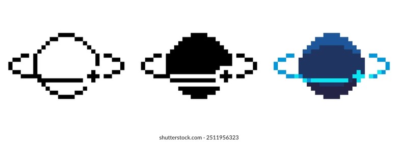 Saturno Minúsculo Azul, Conjunto de Ícones Pixel Art