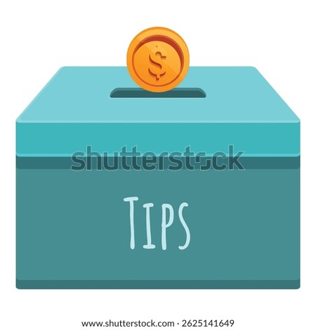 Blue tip box is receiving a golden coin donation, encouraging generosity and appreciation for service