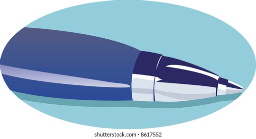 blue pen’s tip with metallic edge	