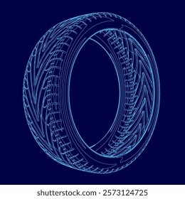 Blue tire with a rim. The tire is shown in a 3D