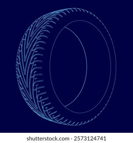 Blue tire with a rim. The tire is shown in a 3D