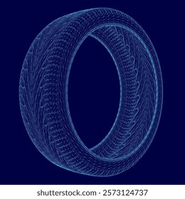 Blue tire wireframe. The tire is shown in a 3D, giving it a futuristic and abstract appearance