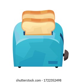 Blue toaster and bread in cartoon style isolated on white background vector