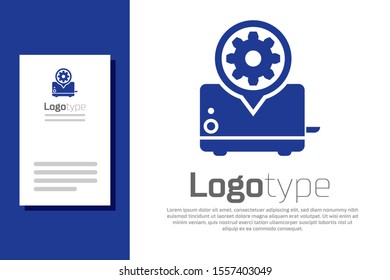 Blue Toaster and gear icon isolated on white background. Adjusting app, service concept, setting options, maintenance, repair, fixing. Logo design template element. Vector Illustration