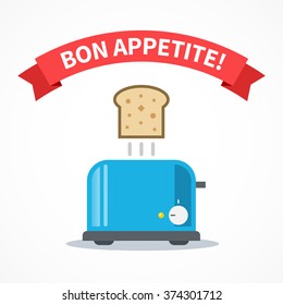 Blue toaster and inscription Bon Appetit