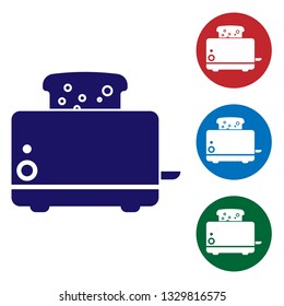 Blue Toaster with toasts icon isolated on white background. Set color icon in circle buttons. Vector Illustration