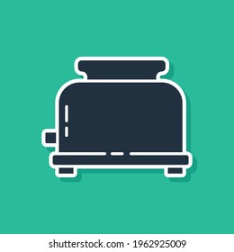 Blue Toaster with toasts icon isolated on green background.  Vector