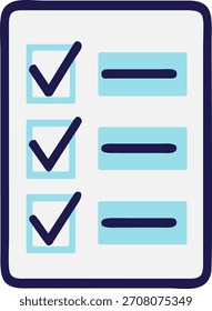 Ilustración de lista de tareas pendientes azul. Lista de tareas con marcas de verificación como símbolo de productividad y concepto de destino. 