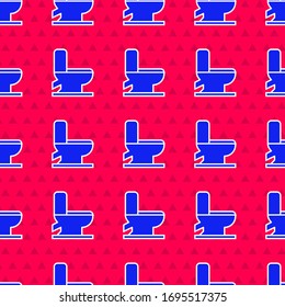 Blue Toilet bowl icon isolated seamless pattern on red background.  Vector Illustration