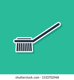 Blue Toilet brush icon isolated on green background.  Vector Illustration