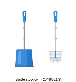 Blue toilet brush isolated on white background. A tool for cleaning the toilet and other plumbing equipment. Vector illustration