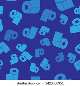 Blue Toilet paper roll icon isolated seamless pattern on blue background. Vector Illustration