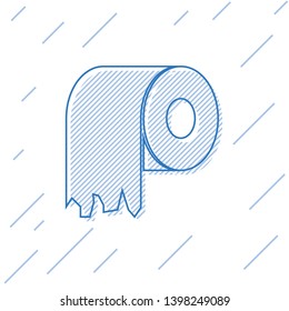 Blue Toilet paper roll line icon isolated on white background. Vector Illustration
