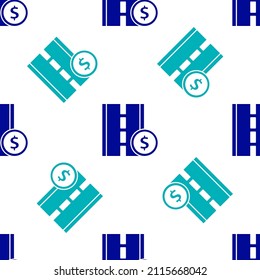 Blue Toll road traffic sign. Signpost icon isolated seamless pattern on white background. Pointer symbol. Street information sign. Direction sign.  Vector Illustration