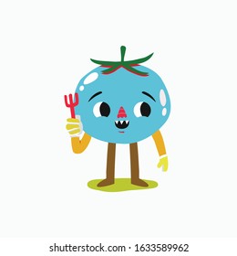 Blue tomato cartoon vector, blue tomato with form illustration
