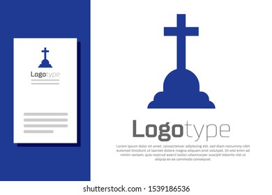 Blue Tombstone with cross icon isolated on white background. Grave icon. Logo design template element. Vector Illustration