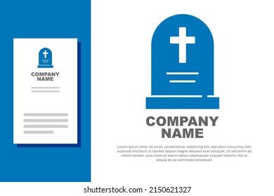 Blue Tombstone with cross icon isolated on white background. Grave icon. Happy Halloween party. Logo design template element. Vector