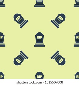 Blue Tombstone with RIP written on it icon isolated seamless pattern on yellow background. Grave icon.  Vector Illustration