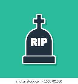Blue Tombstone with RIP written on it icon isolated on green background. Grave icon.  Vector Illustration