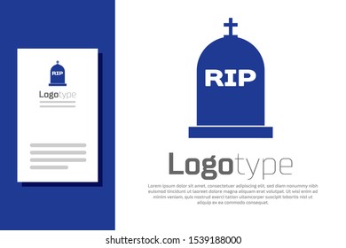 Blue Tombstone with RIP written on it icon isolated on white background. Grave icon. Logo design template element. Vector Illustration