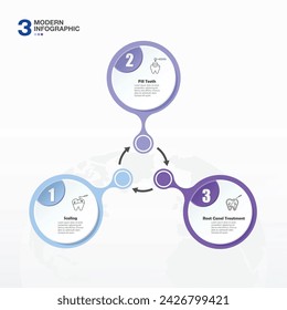 Blue tone, Bodern circle infographic template with 3 steps, process or options, process chart, Used for process diagram, presentations, workflow layout, flow chart, infograph.
