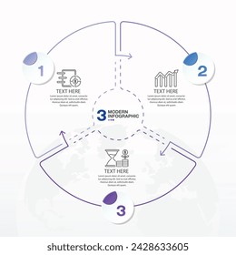 Blue tone, circle infographic template with 3 steps, process or options, process chart, Used for process diagram, presentations, workflow layout, flow chart, infograph. Vector eps10 illustration.