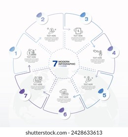 Blauton, Kreis-Infografik-Vorlage mit 7 Schritten, Prozess oder Optionen, Prozessdiagramm, Für Prozessdiagramm, Präsentationen, Workflow-Layout, Flussdiagramm, Infograph.