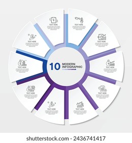 Blue tone circle infographic template with 10 steps, process or options, process chart, Used for process diagram, presentations, workflow layout, flow chart, infograph. Vector eps10 illustration.