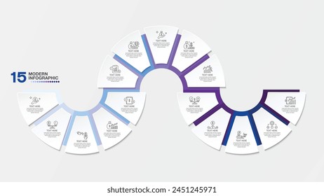 Blautönkreis Infografik Vorlage mit 15 Stufen, Prozess oder Optionen, Prozessdiagramm, Verwendet für Prozessdiagramm, Präsentationen, Workflow-Layout, Flussdiagramm, Infograph. Vektorgrafik EPS10 Abbildung.