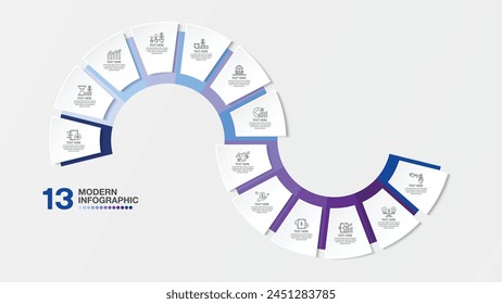 Blue tone circle infographic template with 13 steps, process or options, process chart, Used for process diagram, presentations, workflow layout, flow chart, infograph. Vector eps10 illustration.