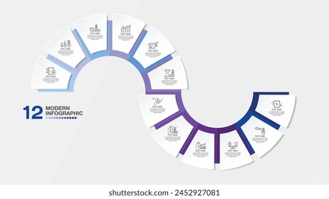 Plantilla de infografía con 12 pasos, proceso u opciones, diagrama de proceso, utilizado para diagrama de proceso, presentaciones, diseño de flujo de trabajo, diagrama de flujo, infografía. ilustración del Vector eps10.