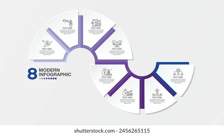 Plantilla de infografía con 8 pasos, proceso u opciones, diagrama de proceso, utilizado para diagrama de proceso, presentaciones, diseño de flujo de trabajo, diagrama de flujo, infografía. ilustración del Vector eps10.