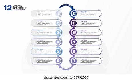 Plantilla de infografía con 12 pasos, proceso u opciones, diagrama de proceso, utilizado para diagrama de proceso, presentaciones, diseño de flujo de trabajo, diagrama de flujo, infografía. ilustración del Vector eps10.