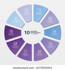 Blue tone circle infographic template with 10 steps, process or options, process chart, Used for process diagram, presentations, workflow layout, flow chart, infograph. Vector eps10 illustration.