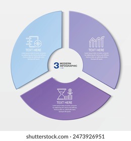 Blue tone circle infographic template with 3 steps, process or options, process chart, Used for process diagram, presentations, workflow layout, flow chart, infograph.