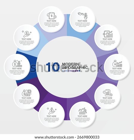 Blue tone circle infographic template with 10 steps, process or options, process chart, Used for process diagram, presentations, workflow layout, flow chart, infograph. Vector eps10 illustration.