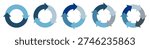 Blue tone colors rotating cycle diagram (rotating arrow, circular flow diagram) set. Circular process arrow vector illustration template for 2, 3, 4, 5, and 6 elements.